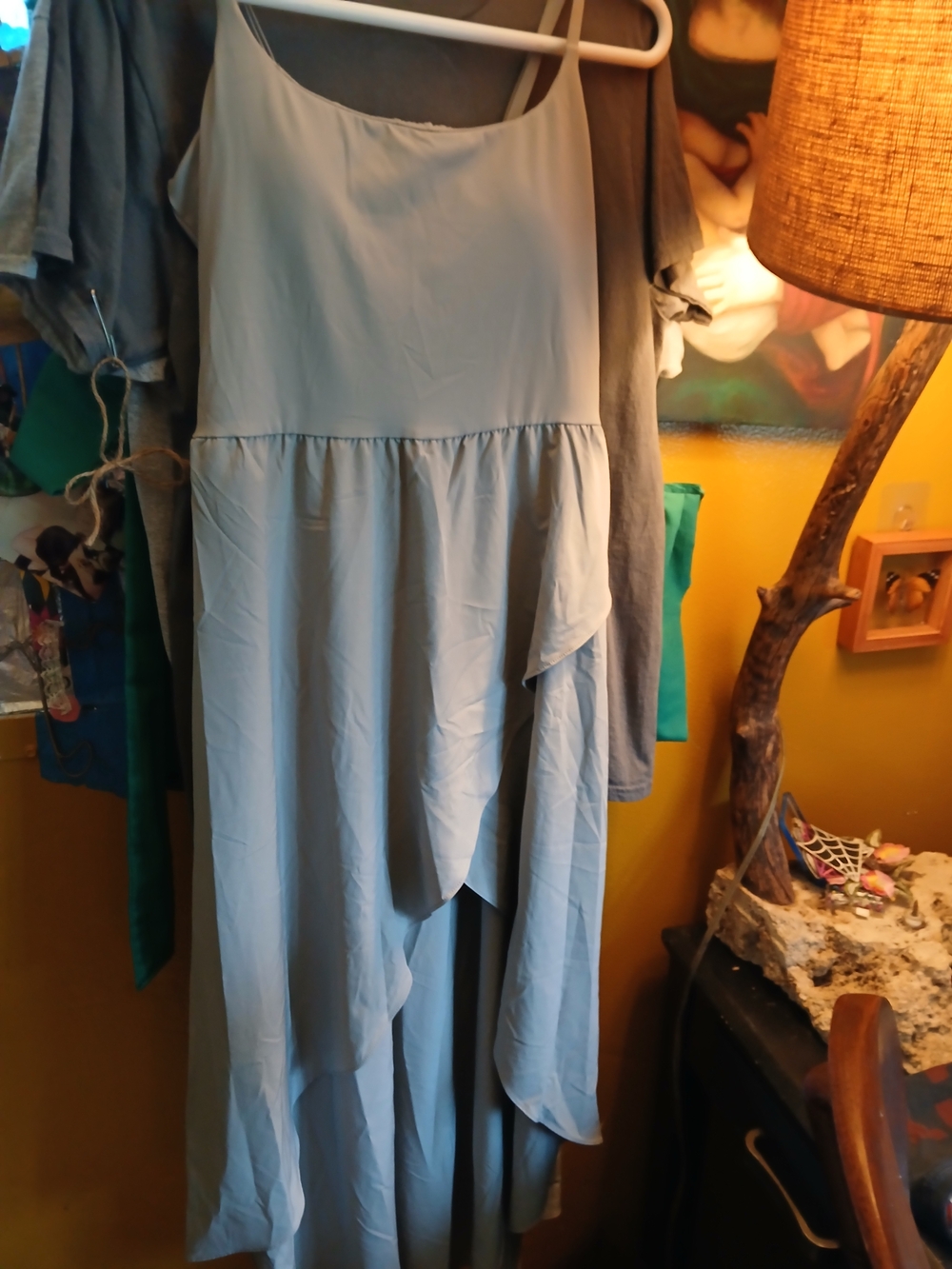 HALARA Gray Asymmetrical Spaghetti Strap Dress